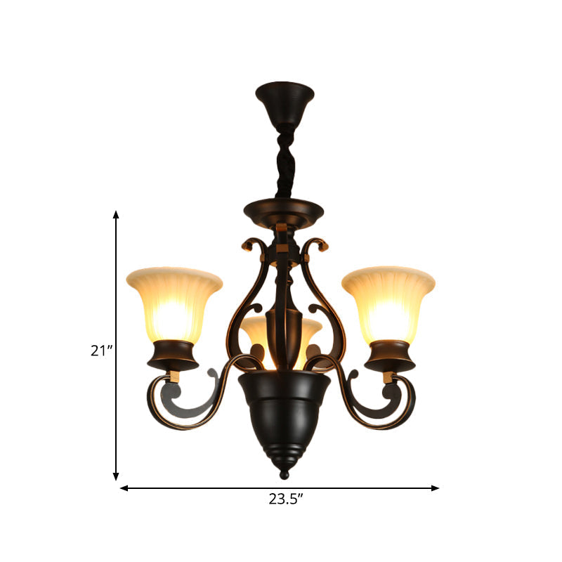 Modern Black Ceiling Chandelier With Frosted Glass Shades - 3/5-Light Up/Down Hanging Lamp Kit