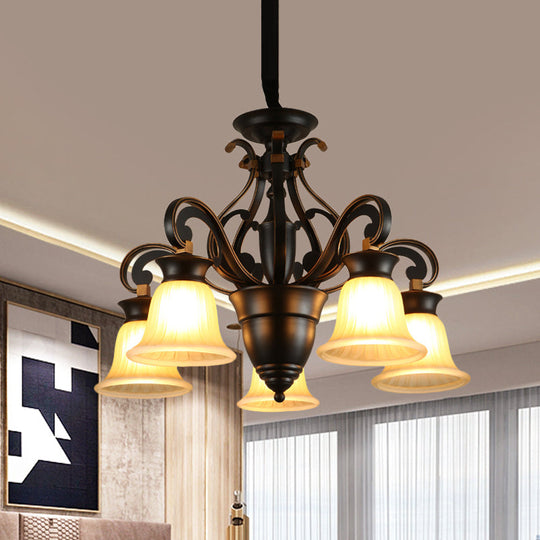 Modern Black Ceiling Chandelier With Frosted Glass Shades - 3/5-Light Up/Down Hanging Lamp Kit