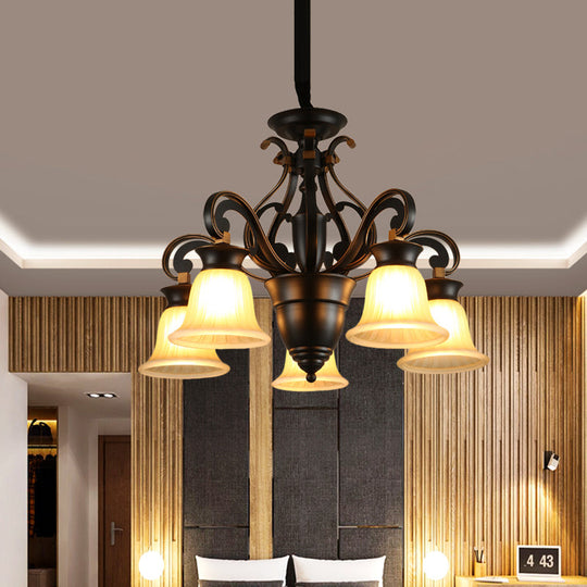 Modern Black Ceiling Chandelier With Frosted Glass Shades - 3/5-Light Up/Down Hanging Lamp Kit