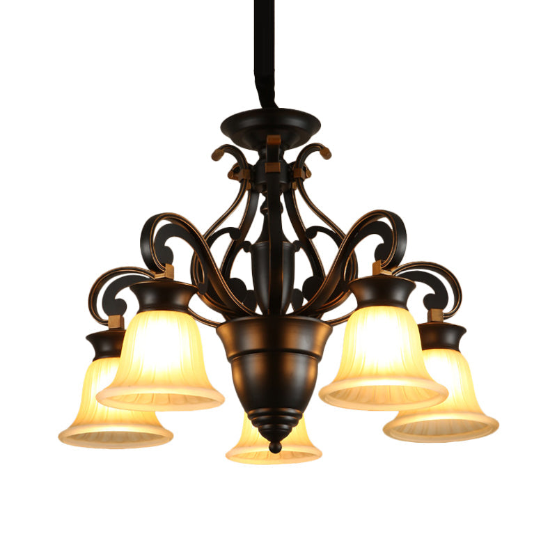 Modern Black Ceiling Chandelier With Frosted Glass Shades - 3/5-Light Up/Down Hanging Lamp Kit