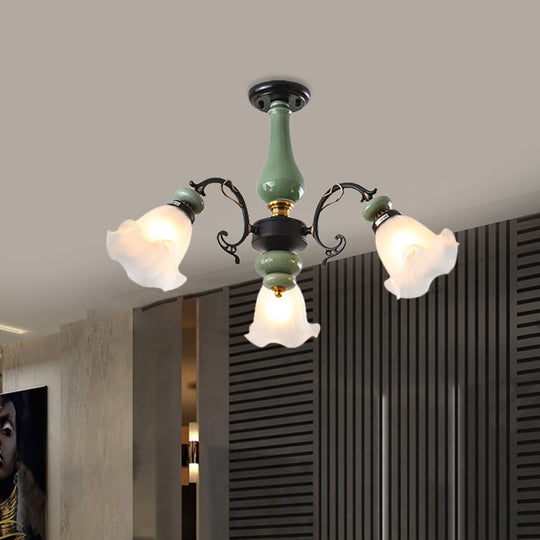 Gold/Black Floral Semi Mount Opal Glass Ceiling Lamp with 3/5 Traditional Lighting Heads - Perfect for Bedrooms