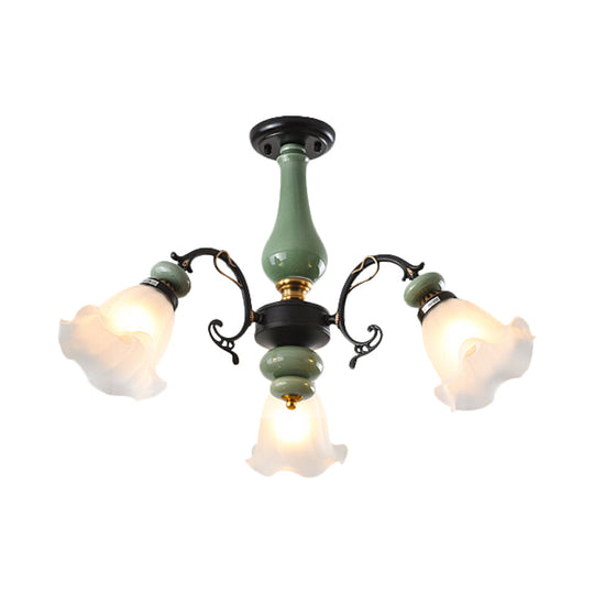 Gold/Black Floral Semi Mount Opal Glass Ceiling Lamp with 3/5 Traditional Lighting Heads - Perfect for Bedrooms