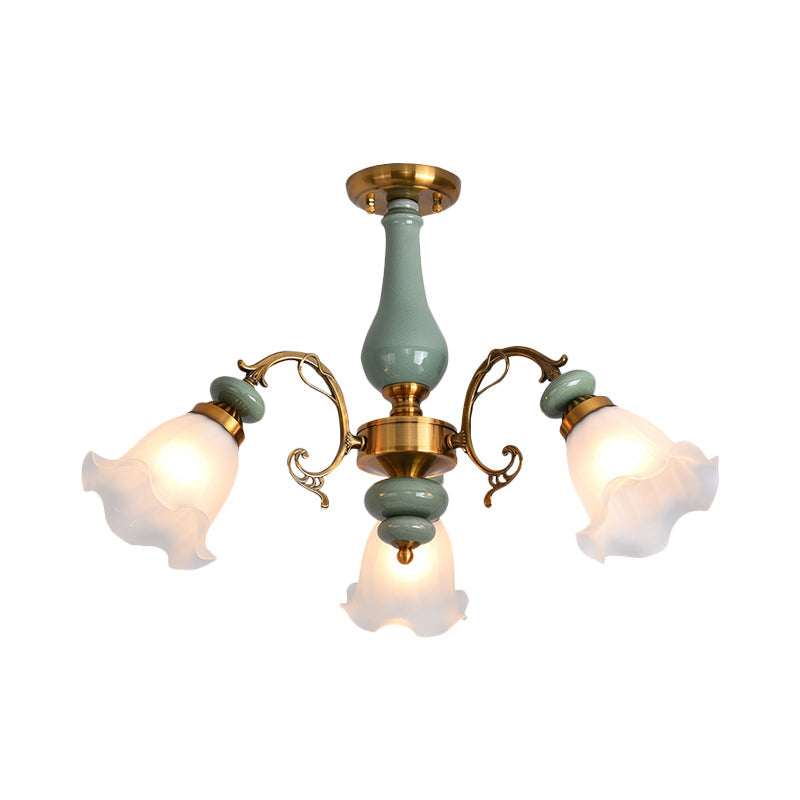 Gold/Black Floral Semi Mount Opal Glass Ceiling Lamp with 3/5 Traditional Lighting Heads - Perfect for Bedrooms