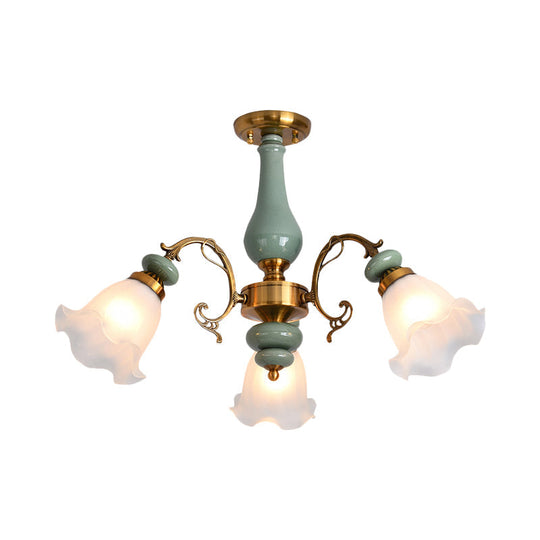 Gold/Black Floral Semi Mount Opal Glass Ceiling Lamp With 3/5 Traditional Lighting Heads - Perfect