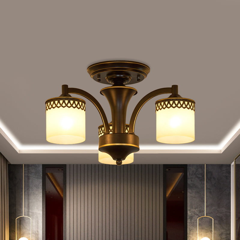 Sleek Black Semi Flush Ceiling Lamp Traditional Cylinder Design Frosted Glass Choose From 3/6/8