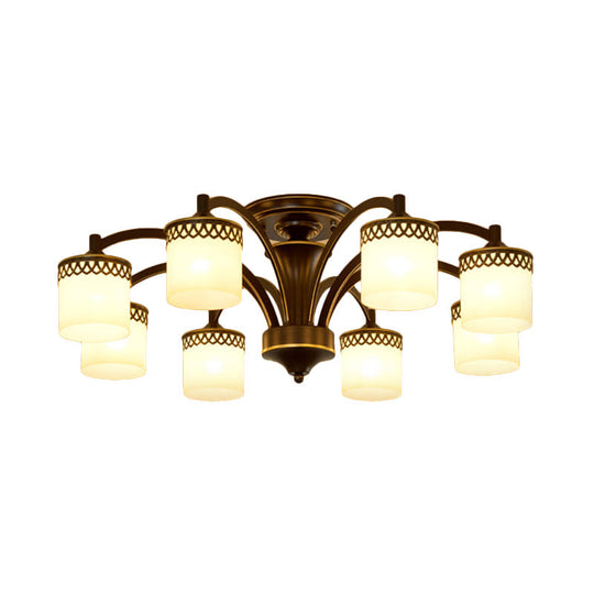 Sleek Black Semi Flush Ceiling Lamp Traditional Cylinder Design Frosted Glass Choose From 3/6/8