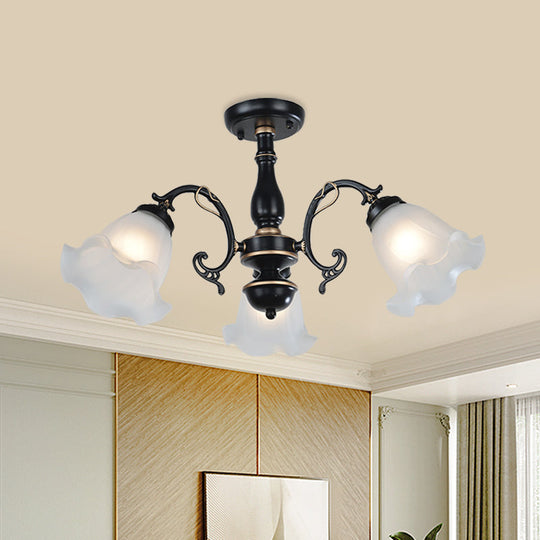 3/5-Light Floral Semi-Flush Ceiling Light - Countryside White/Black Finish with Cream Glass