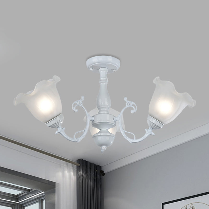 3/5-Light Floral Semi-Flush Ceiling Light - Countryside White/Black Finish with Cream Glass