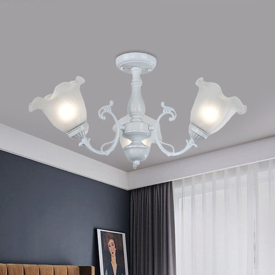 3/5-Light Floral Semi-Flush Ceiling Light - Countryside White/Black Finish with Cream Glass