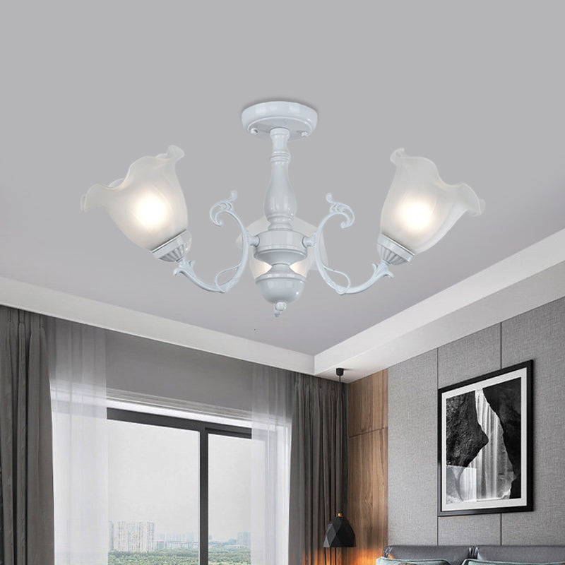 3/5-Light Floral Semi-Flush Ceiling Light - Countryside White/Black Finish with Cream Glass