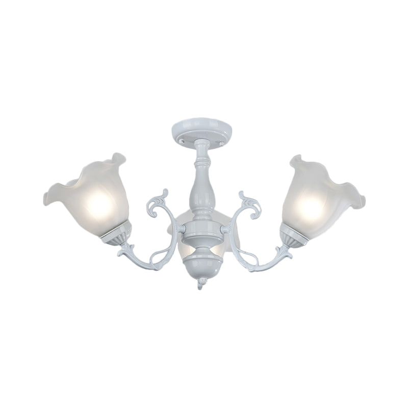 3/5-Light Floral Semi-Flush Ceiling Light - Countryside White/Black Finish with Cream Glass