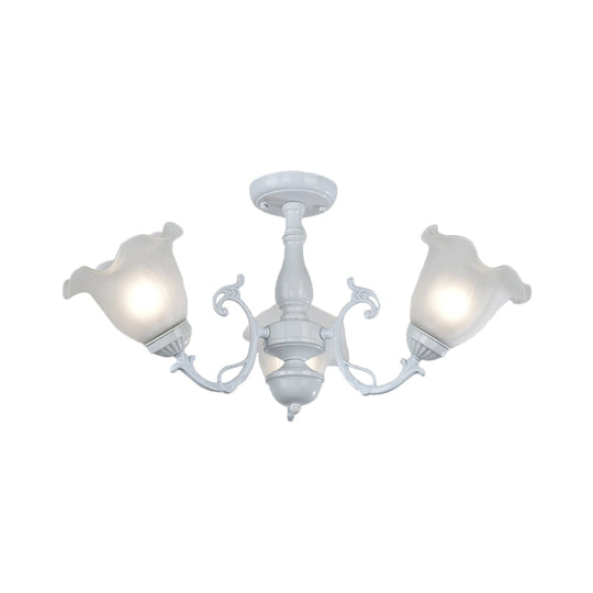 3/5-Light Floral Semi-Flush Ceiling Light - Countryside White/Black Finish with Cream Glass