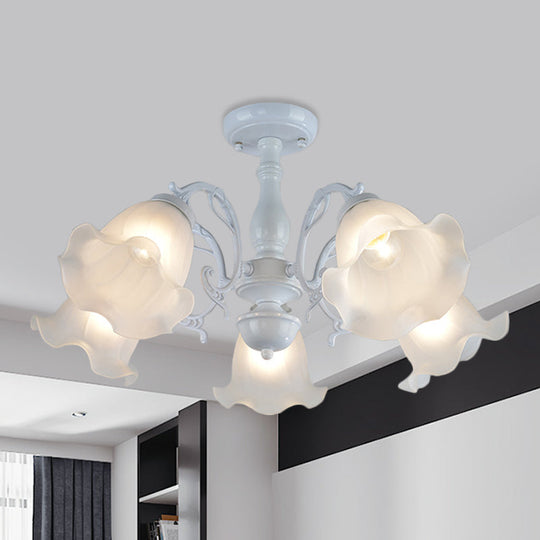 3/5-Light Floral Semi-Flush Ceiling Light - Countryside White/Black Finish with Cream Glass