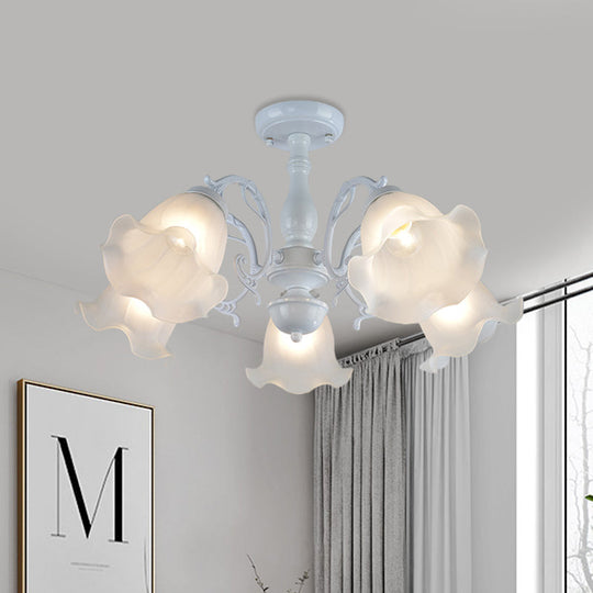 3/5-Light Floral Semi-Flush Ceiling Light - Countryside White/Black Finish with Cream Glass