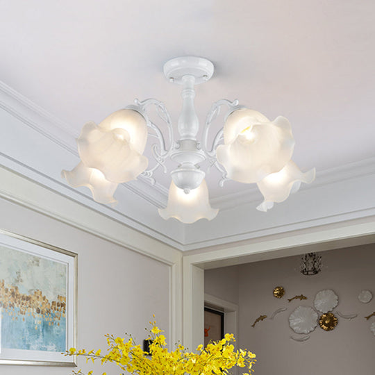 3/5-Light Floral Semi-Flush Ceiling Light - Countryside White/Black Finish with Cream Glass