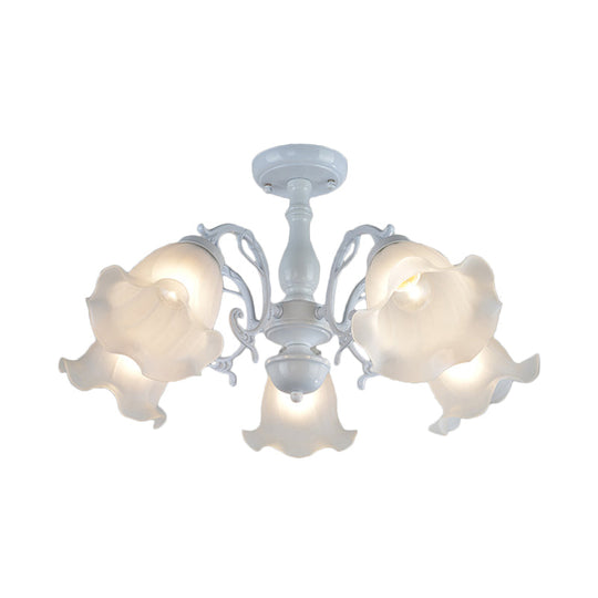 3/5-Light Floral Semi-Flush Ceiling Light - Countryside White/Black Finish with Cream Glass