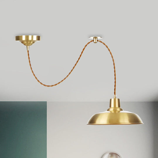 Gold Metallic Warehouse Pendant Light With Adjustable Suspension