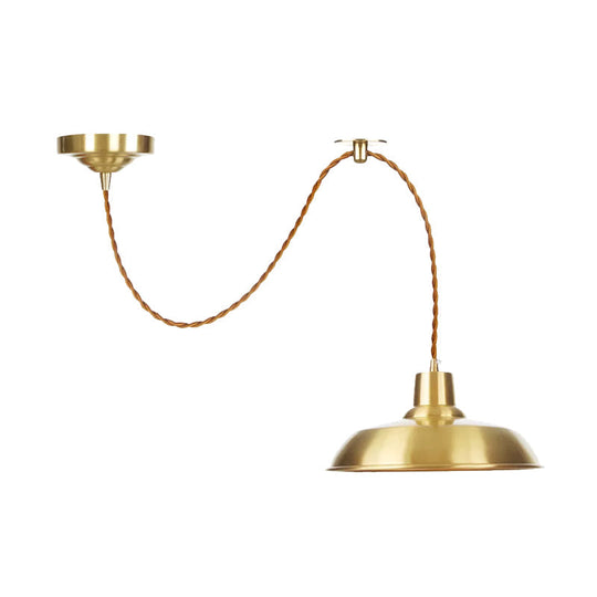 Gold Metallic Warehouse Pendant Light With Adjustable Suspension