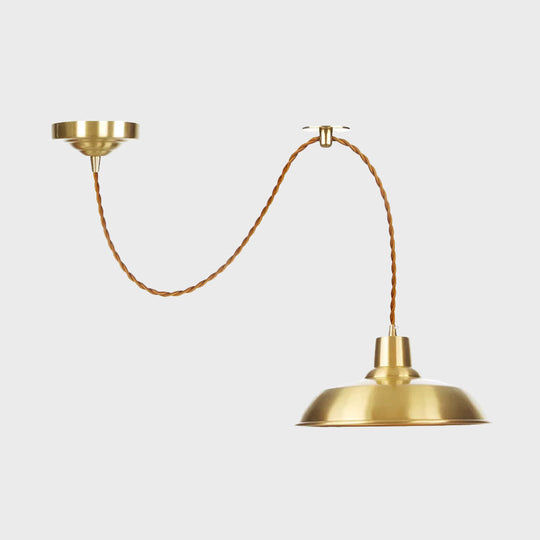 Gold Metallic Adjustable Suspension Pendant Light with Warehouse Barn Shade