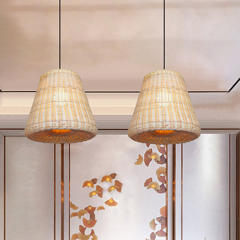 Khaki Bamboo Bell Suspension Light: Stylish 1-Head Pendant For Dining Table