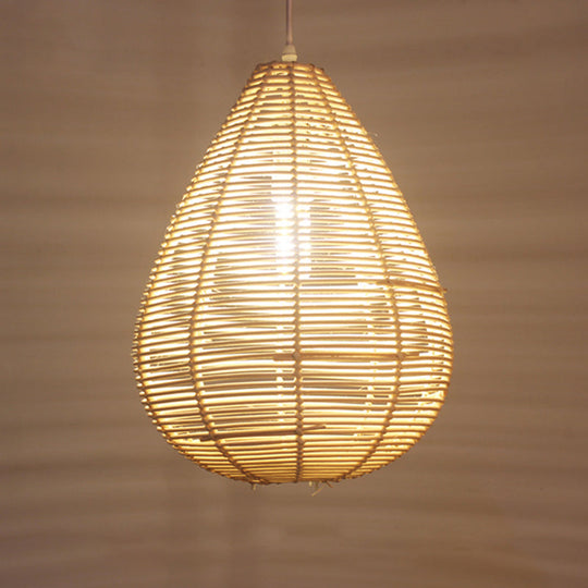 Raindrop Bamboo Pendant Lamp - Asian Style Kitchen Ceiling Light With Wood Finish