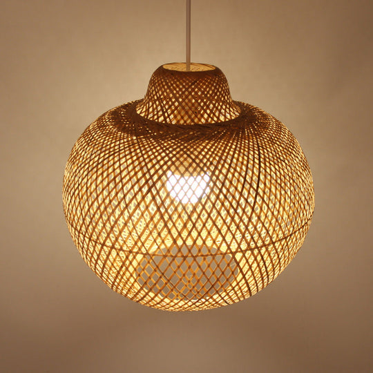 Chinese Bamboo Lantern Pendant Light - Cross Weaving Khaki