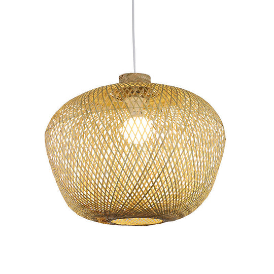 Bamboo Weaving Ceiling Lamp: Asian Crock Design 1 Light Pendant In Beige For Living Room