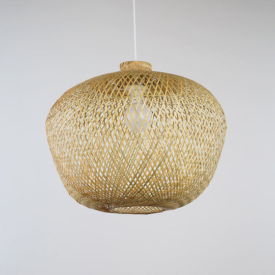 Bamboo Weaving Ceiling Lamp: Asian Crock Design 1 Light Pendant In Beige For Living Room