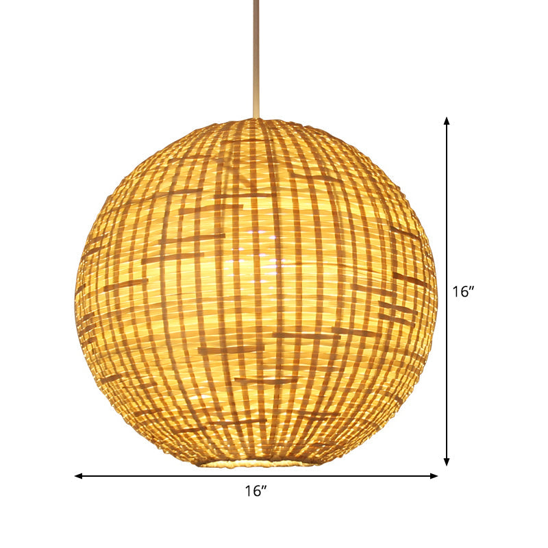 Spherical Asian Bamboo Pendant Ceiling Light - Beige 1-Bulb Suspension Lighting For Restaurants