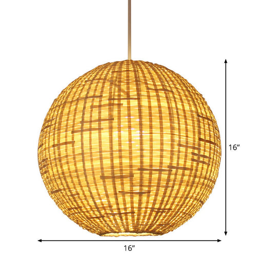 Spherical Asian Bamboo Pendant Ceiling Light - Beige 1-Bulb Suspension Lighting For Restaurants