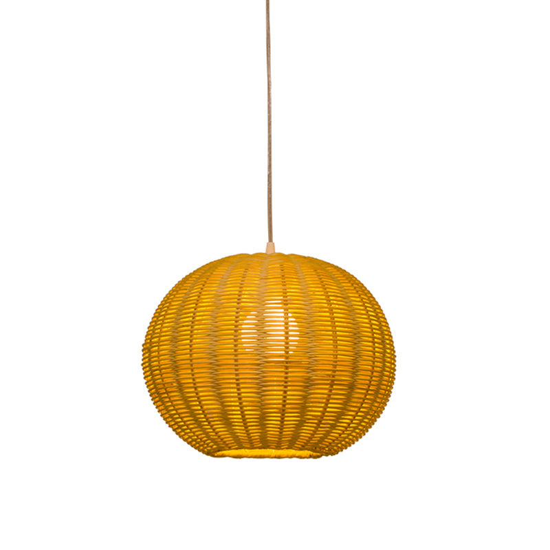 Chinese Beige Bamboo Pendant Light With Globe Shade - Restaurant Quality