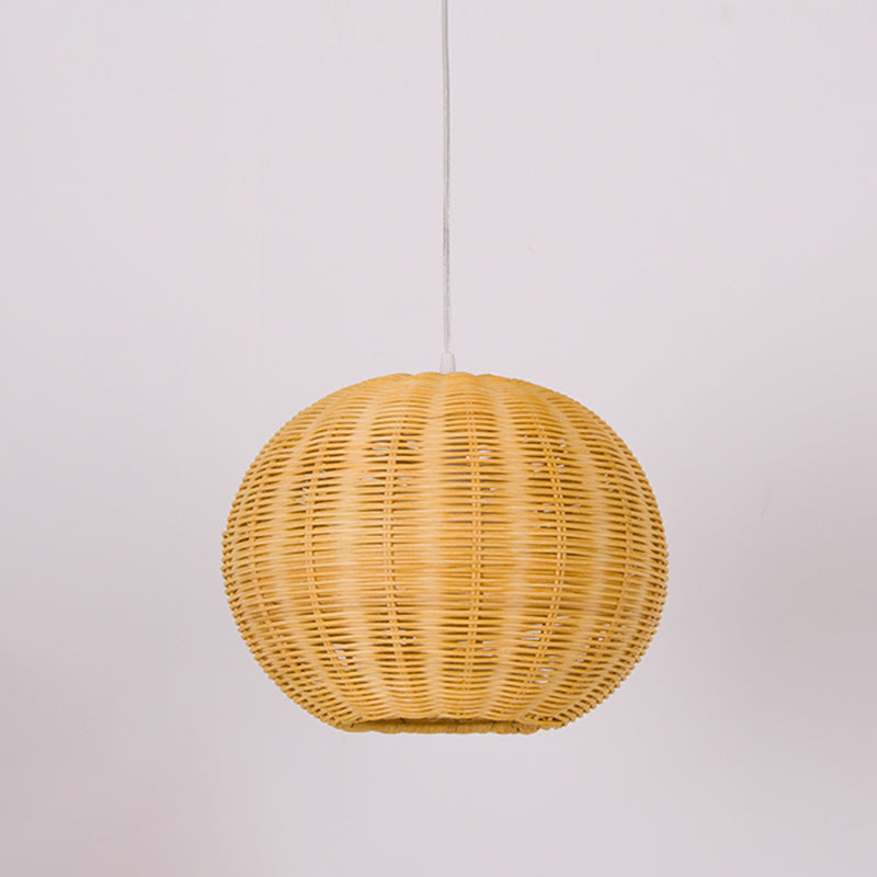 Chinese Beige Bamboo Pendant Light With Globe Shade - Restaurant Quality