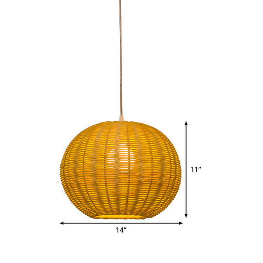 Chinese Beige Bamboo Pendant Light With Globe Shade - Restaurant Quality