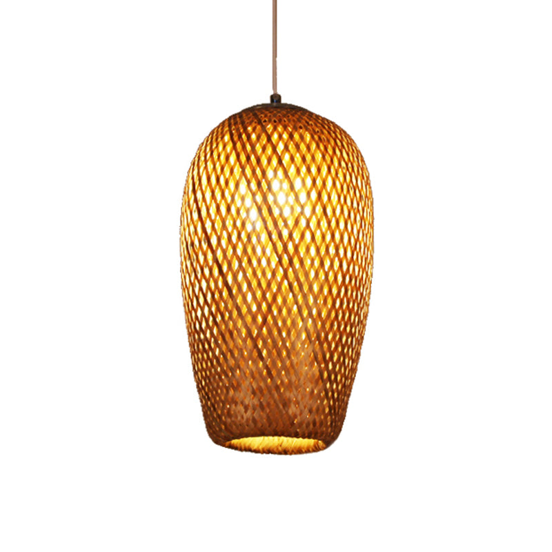 Chinese Bamboo Crisscross Woven Ceiling Hanging Lantern - 1 Bulb Pendant Light Fixture For