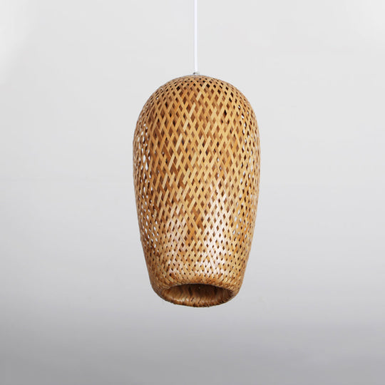 Chinese Bamboo Crisscross Woven Ceiling Hanging Lantern - 1 Bulb Pendant Light Fixture For