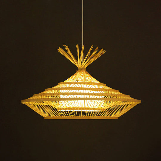 Chinese Restaurant Pendant Light With Unique Urn Cage And Barrel Shade