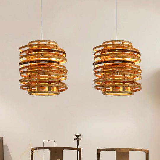 Bamboo Suspension Pendant Light - Asian Single Beige Perfect For Dining Table