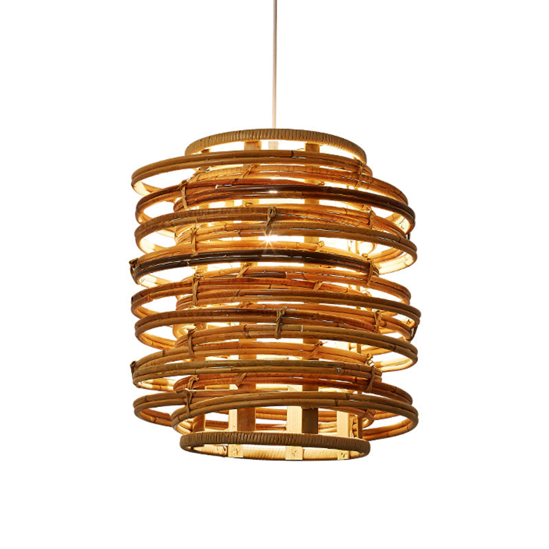 Bamboo Suspension Pendant Light - Asian Single Beige Perfect For Dining Table