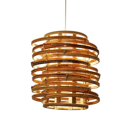 Bamboo Suspension Pendant Light - Asian Single Beige Perfect For Dining Table