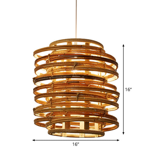 Bamboo Suspension Pendant Light - Asian Single Beige Perfect For Dining Table