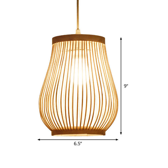 Asia Bamboo Hand-Worked Pear Cage Pendant Terrace Ceiling Light - Wood 1 Bulb