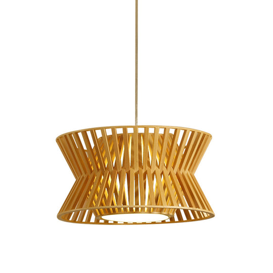 Curvaceous Asian Wood Pendant Light - Beige Suspended Lighting Fixture (1-Light 16/19.5 Wide)