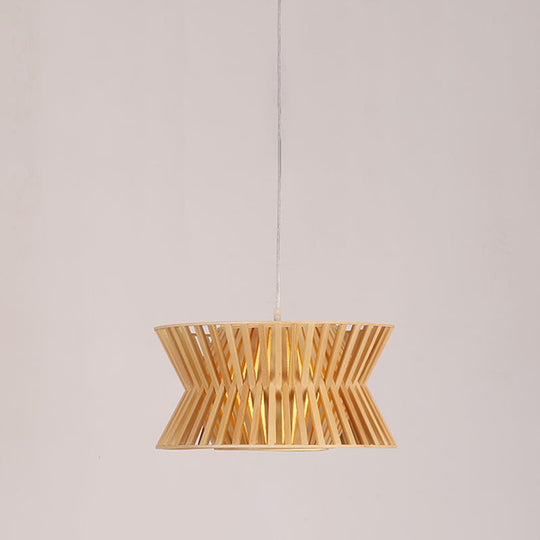 Curvaceous Asian Wood Pendant Light - Beige Suspended Lighting Fixture (1-Light 16/19.5 Wide)