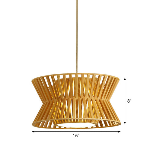 Curvaceous Asian Wood Pendant Light - Beige Suspended Lighting Fixture (1-Light 16/19.5 Wide)