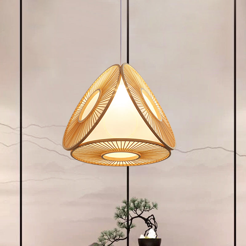 Single Bamboo Pendant Light - Asian Disc Suspension Style For Restaurant Ceiling