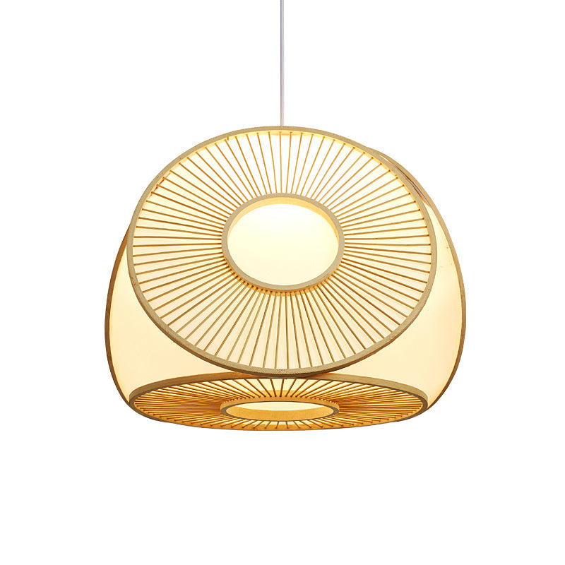 Single Bamboo Pendant Light - Asian Disc Suspension Style For Restaurant Ceiling