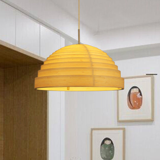 Bamboo Half Globe Hanging Light - Asian Style Wood Ceiling Lamp