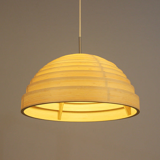 Bamboo Half Globe Hanging Light - Asian Style Wood Ceiling Lamp