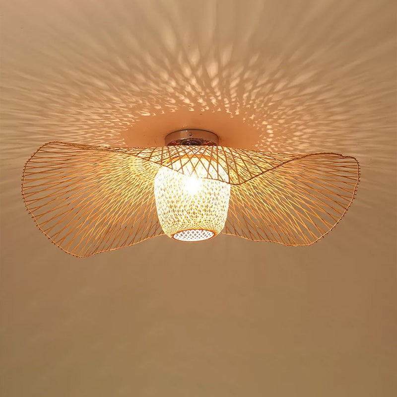 Bamboo Weave Clothing Store Ceiling Light Fixture - Modern & Stylish Floppy Hat Design 1-Light