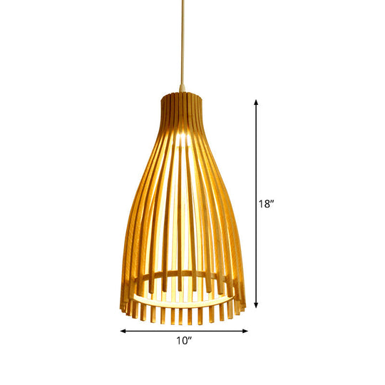 Japanese Conical Bamboo Strip Pendant Lamp - Natural Beige Hanging Ceiling Light For Tea House